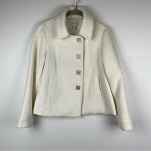 Chico’s Ivory Ribbed Coat With Gold Buttons